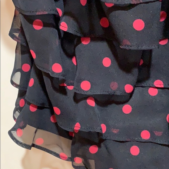 VINTAGE JEFFREY/DARA EVENING TOP RUFFLED NAVY POLKA DOT SIZE 10 - Picture 2 of 6